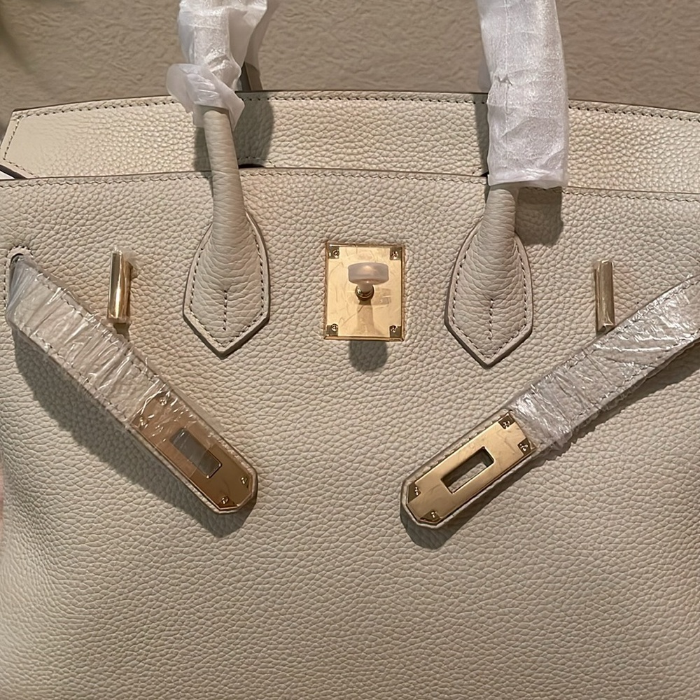 Top Handle Leather Satchel BK Cream White 30cm - Picture 6 of 9